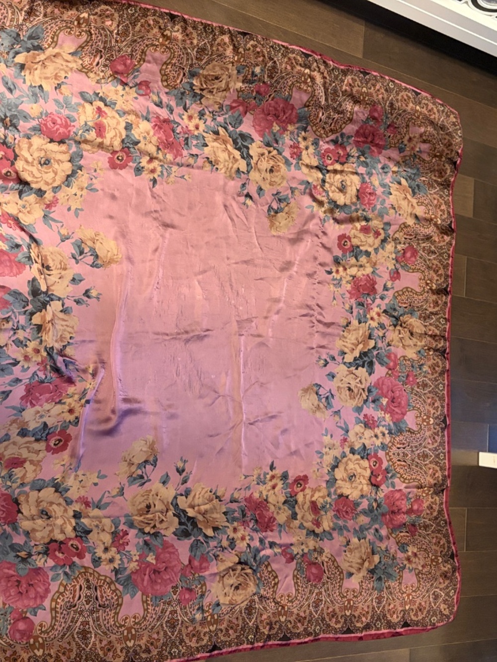 Esperanza Floral Paisley Silk Pink Scarf - Picture 13 of 14